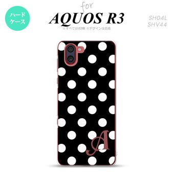 SH-04L SHV44 R3 AQUOS R3 スマホケース カバー ドット 水玉 B 黒 白 +アルファベット nk-r3-106i