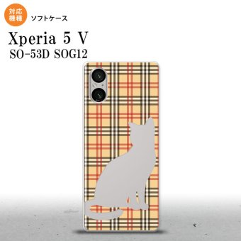 Xperia 5V Xperia 5V スマホケース 背面ケースソフトケース 猫 チェック B 赤 茶 2023年 10月発売 nk-xp55-tp954