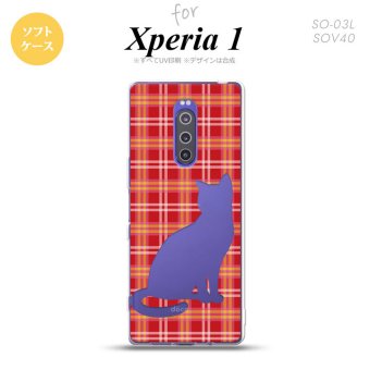 SO-03L SOV40 901SO Xperia 1 スマホケース ソフト カバー 猫 チェック B 赤 nk-xp1-tp952