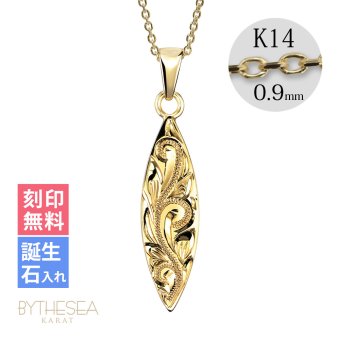 ゴールド ネックレス ハワイアンジュエリー ネックレス イエローゴールド ネックレス 刻印 無料 誕生石入れ可 サーフボード 14K K14イエローゴールド 14k k14カットあずきチェーン太0.9mm ギフトラッピング可能 プレゼント ハロウィン 【品番：CG-GP121-CH123】