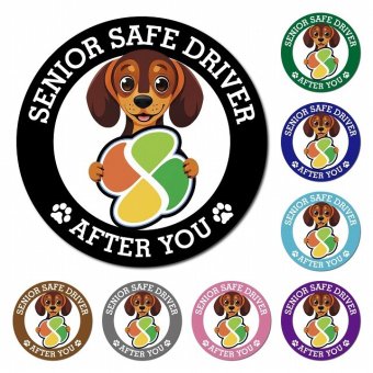 カーサイン 高齢者マーク SENIOR SAFE DRIVER ダックスフンド マグネット 強力 直径13cm 肉球 日本製 車 ステッカー
