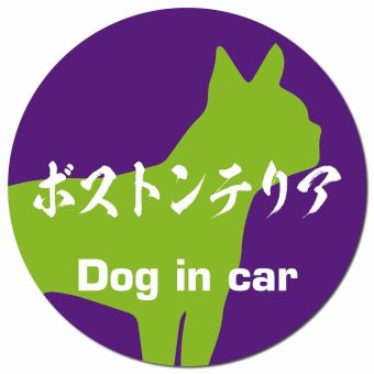 Dog in car ボストンテリア 毛筆書体 パープルグリーン カーサイン 車 マグネットステッカー 犬 マグネット 強力 直径13cm 丸型 おしゃれ かわいい ドラレコステッカー 安全対策 危険運転 煽り運転 アニマル 動物 犬種別 屋外 防水 屋内