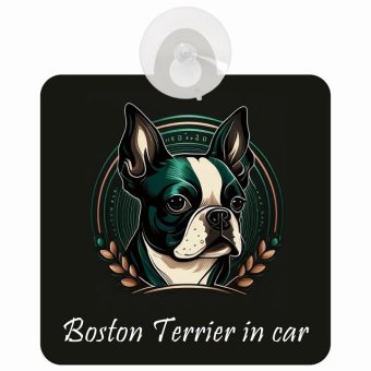 Boston Terrier ボストンテリア Bタイプ 車 窓ガラス 吸盤タイプ 犬 かっこいい おしゃれ イラスト付 DOG IN CAR ドッグインカー ドッグオンボード 安全対策 セーフティサイン デコ 外出 ドライブ カーサイン 吸盤