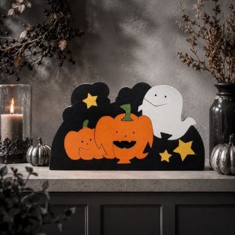 カボチャとお化けの組み木｜フルカラー｜ハロウィン飾り｜木製季節のインテリア｜ハロウィンの置き物｜ハンドメイド