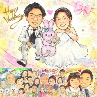 結婚記念日のお祝いに、贈る人の気持ちも伝わる一枚です。 似顔絵 ウェルカムボード 贈り物 手描き ギフト プレゼント 名入れ 結婚記念日 お祝い 記念 ウェルカムボード 挙式 友達 友人 家族 同僚 カップル 名入れ 修正無料 下書き確認 かわいい 一生もの 喜ばれる 親孝行 一生もの ウェディング 宝物 結婚式 引っ越し 感謝の品 クリスマス 還暦祝い 米寿祝い 大量注文 披露宴 長寿祝い 応援