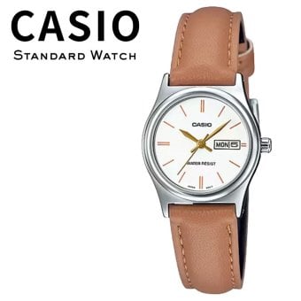 箱なし カシオ 腕時計 レディース CASIO ホワイト ブラウン シルバー レザー 革ベルト 海外モデル 逆輸入 カレンダー 曜日 日付 小さめ シンプル 仕事 通勤 就職祝い 誕生日 母の日 プレゼント ギフト 成人 卒業 入学