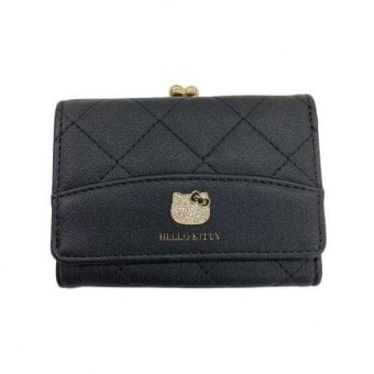 ハローキティ 口金財布 がま口 財布 レディース 二つ折り財布 コンパクト キルティング ラインストーン サンリオ キャラクター ブラック 黒 おしゃれ 大人可愛い 小銭入れ 札入れ ギフト プレゼント サンリオ正規ライセンス品