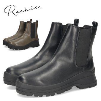 ショートブーツ レディース 厚底 サイドゴア レイン対応 滑りにくい 歩きやすい ローヒール 靴 Rachic. ラシックドット RA0014 黒 ブラック カーキ