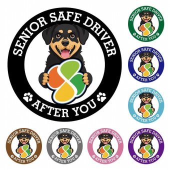 カーサイン 高齢者マーク SENIOR SAFE DRIVER ロットワイラー ステッカー シール 直径13cm 肉球 日本製 車