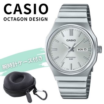 カシオ 腕時計 メンズ レディース 収納ケース付き アナログ 八角ケース シルバー メタル シンプル 見やすい 日付 曜日表示 防水 50m CASIO 海外モデル プレゼント ギフト 成人 卒業 入学