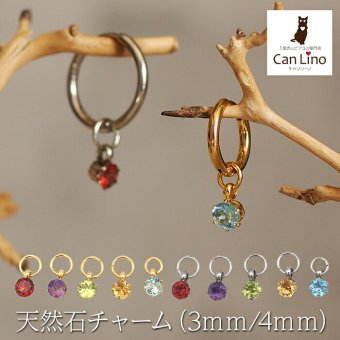 フープピアス用 天然石 誕生石 チャーム 3mm 4mm ガーネット アメジスト ペリドット シトリン ブルートパーズ 付け替え イメチェン おしゃれ かわいい