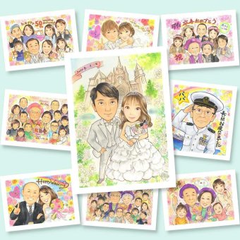 結婚式のプレゼントに、より気持ちが伝わる贈り物に。ラッピング対応で、贈り物として渡しやすい似顔絵です。 ギフト 似顔絵 結婚式 贈り物 プレゼント 名入れ 手描き 結婚式 ブライダル ウェディング 記念 婚礼 カップル 新郎 新婦 両親 下書き確認 修正無料 名入れ かわいい 喜ばれる 実績多数 親孝行 一生もの ウェディング 結婚式 思い出 古希祝い 家族 お祝いの品 大量注文 ホワイトデー