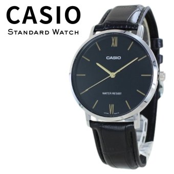箱なし カシオ 腕時計 メンズ CASIO ブラック シルバー レザー 革ベルト 海外モデル 逆輸入 薄型 シンプル ビジネス 仕事 就職祝い 誕生日 父の日 プレゼント ギフト 成人 卒業 入学