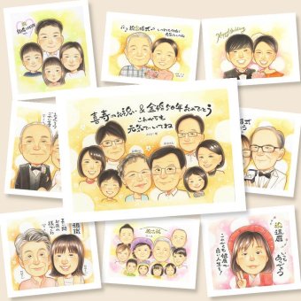 似顔絵 贈り物 金婚式 ギフト 名入れ 手描き プレゼント 金婚式 結婚50周年 お祝い 記念日 結婚記念日 大人数 祖父母 お母さん お父さん 家族 夫婦 両親 名入れ 修正無料 下書き確認 宝物 一生もの サプライズ 親孝行 思い出 長寿 感謝 50周年 二次会 オリジナル ブライダルギフト ホワイトデー 応援 闘病中の方への励まし 初任給 披露宴 贈答品