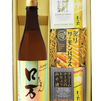 ★ 送料無料 ★ ロ万 （ ろまん ） 純米吟醸  720ml ＋ クリームチーズ2種 + 炙りサーモンハラスセット【 9431 】【 日本酒・おつまみセット 】【 要冷蔵 】【 ハロウィン 贈り物 ギフト プレゼント 誕生日 結婚のお祝い 】
