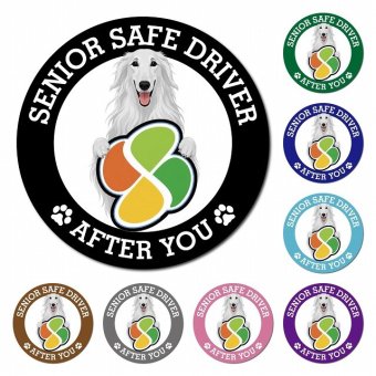 カーサイン 高齢者マーク SENIOR SAFE DRIVER ボルゾイ マグネット 強力 直径13cm 肉球 日本製 車 ステッカー