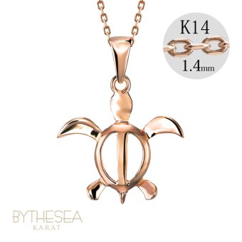 ゴールド ネックレス ハワイアンジュエリー ネックレス ホヌ ピンクゴールド ネックレス 幸せを運ぶ ホヌ Lサイズ 14K K14ピンクゴールド 14k k14カットあずきチェーン太1.4mm ギフトラッピング可能 メンズ レディース ハロウィン 【品番：CG-GP117R-CH1020】