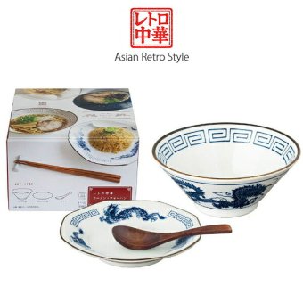 レトロ中華 ラーメンチャーハンセット 青 ラーメン鉢 チャーハン皿 中華食器 昭和レトロ 町中華 おうち中華 電子レンジ対応 食洗機対応 ギフト 結婚祝い 新築祝い ギフト〈04950〉 M-mode