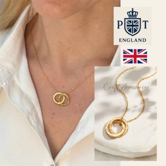 英国製 ハンドメイド ダブルリング ゴールドネックレス レディース 18Kゴールドプレーティング 上品 シンプル 誕生日 記念日 ギフト