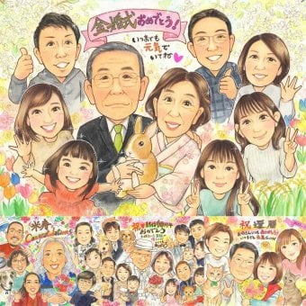 結婚記念日のお祝いに、特別な日にぴったりの似顔絵。 贈り物 金婚式 似顔絵 名入れ ギフト プレゼント 手描き 結婚記念日 お祝い 長寿 誕生日 大人数 ご夫婦 家族 祖父 ご両親 修正無料 名入れ 下書き確認 一生もの 喜ばれる そっくり 親孝行 結婚50周年 感謝 宝物 長寿 一生もの 色紙 イラスト オーダーメイド 初任給 二次会 白寿祝い 卒寿祝い カラフル 感激 応援 ウェディングギフト
