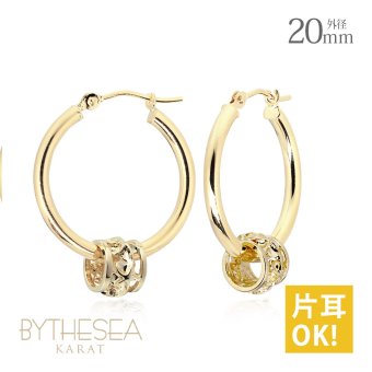 ハワイアンジュエリー フープピアス ピアス イエローゴールド ピアス 外径20mm クロッシングピアス プルメリア 透かし バレル 樽 大ぶり ゴールド 揺れる 片耳(1個)購入可 K14イエローゴールド 20G ゲージ BY THE SEA バイザシー プレゼント ハロウィン 【品番：GE231】