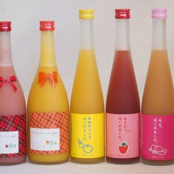 果物梅酒5本セット(あまおう梅酒 ミルクたっぷりいちごの梅酒 ミルクたっぷりマンゴーの梅酒 もも梅酒 馬路村のゆず梅酒) 500ml×3本 720ml×2本