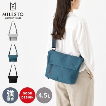 【正規販売】MILESTO ミレスト LIKID リキッド MLS845 ショルダーバッグ M 撥水 はっ水 軽量 旅行 海外旅行 ブラック グレー レインバッグ ギフト プレゼント メンズ レディース ブランド グッドデザイン賞 止水ファスナー 男性 女性