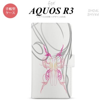 SH-04L/SHV44 AQUOS R3 手帳型スマホケース カバー ピンスト 白 ピンク  nk-004s-r3-dr1246
