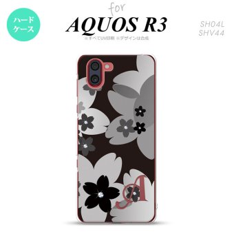 SH-04L SHV44 R3 AQUOS R3 スマホケース カバー 花柄 サクラ C 黒 +アルファベット nk-r3-061i