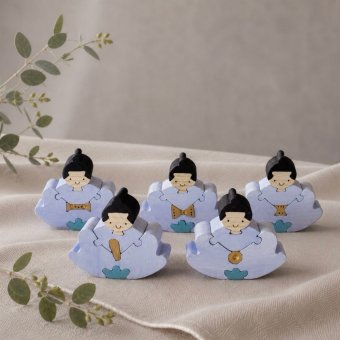 国産ヒノキの五人囃子組み木｜木製ひな人形・ひな祭り飾り｜桃の節句・雛飾り