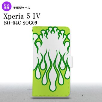 Xperia 5IV Xperia5IV 手帳型スマホケース カバー ファイヤー 炎 白 緑 2022年 10月発売 nk-004s-xp54-dr1310