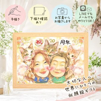 ギフト 似顔絵 結婚記念日 名入れ プレゼント 贈り物 手描き 結婚20周年 お祝い 結婚記念日 記念日 お父さん 夫婦 家族 お母さん 両親 下書き確認 名入れ 修正無料 一生もの 宝物 実績多数 喜ばれる 記念 感謝 20周年 思い出 披露宴 二次会 メモリアル メモリアルギフト イラスト バレンタインデー ハロウィン 同窓会 応援 百寿祝い ブライダルギフト