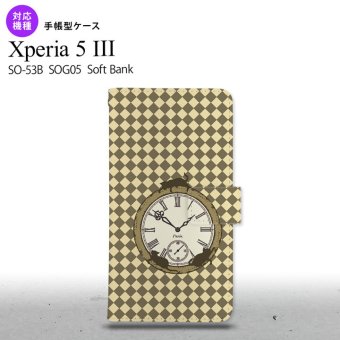 SO-53B SOG05 Xperia5 手帳型スマホケース カバー 時計 チェック ベージュ オススメ 人気 おしゃれ スマート シンプル  nk-004s-xp53-dr1222