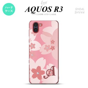 SH-04L SHV44 R3 AQUOS R3 スマホケース カバー 花柄 サクラ C ピンク +アルファベット nk-r3-062i