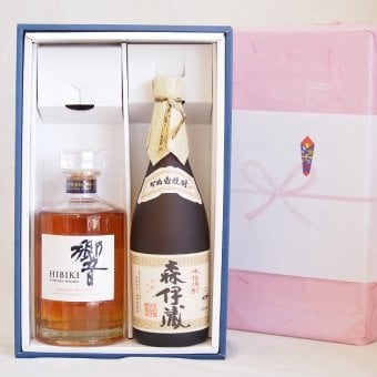 実りの秋の贈り物 感謝贈り物ボックス 洋酒焼酎2本セット（ウイスキー響700ml 芋焼酎森伊蔵720ml）