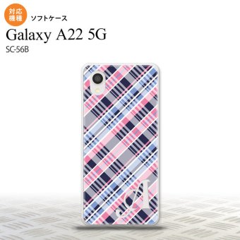 SC-56B Galaxy A22 スマホケース ソフトケース チェック A ピンク 青 +アルファベット メンズ レディース nk-a22-tp439i