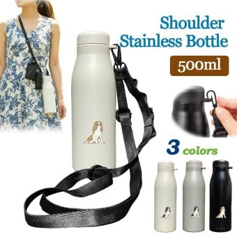 キャバリア ショルダー ストラップ ステンレスボトル 500ml 保温 保冷 ステンレス 真空 断熱 二重構造 水筒 マイボトル カラビナ ベルト オリジナル キャバ 犬 ペット