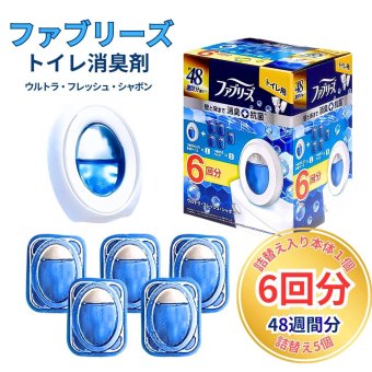 P＆G ( ファブリーズ )　W消臭　トイレ用消臭剤+抗菌　ウルトラ・フレッシュ・シャボンの香り　詰め替え入りケース1個　6.3ml ＋ 詰め替え5個 6.3mL )　計6回分　まとめ買い・ストック　#78159