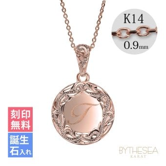 ゴールド ネックレス ハワイアンジュエリー ネックレス イニシャル ピンクゴールド ネックレス 刻印 無料 誕生石入れ可 ラウンド型 イニシャル コイン メダル 14k k14カットあずき太0.9mm ギフトラッピング可能 プレゼント ハロウィン 【品番：CG-GP112R-CH123】