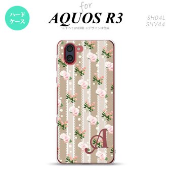 SH-04L SHV44 R3 AQUOS R3 スマホケース カバー 花柄 バラ レース ベージュ +アルファベット nk-r3-268i