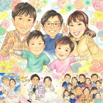 誕生日のプレゼントに、お祝いの場を明るくする似顔絵です。 似顔絵 贈り物 感謝 プレゼント 手描き 名入れ ギフト 誕生日 記念日 家族 お祝い 記念 大人数 祖父 ご両親 両親 家族 祖母 下書き確認 名入れ 修正無料 実績多数 サプライズ 喜ばれる かわいい 家族 宝物 一生もの 白寿祝い ハロウィン お祝いの品 オーダーメイド 還暦祝い 初任給 贈答品 カラフル 引っ越し バレンタインデー