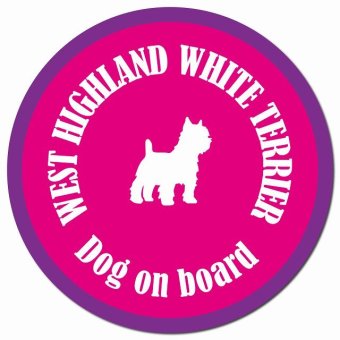 カラフル Dog on board ウエストハイランドホワイトテリア ピンク＆パープル カーサイン 車 マグネットステッカー 犬 マグネット 強力 直径13cm 丸型 おしゃれ かわいい ドラレコステッカー 安全対策 危険運転 煽り運転 アニマル 動物 犬種別 屋外 防水 屋内