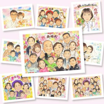 金婚式の記念に、ご家族みんなで喜べる贈り物です。修正無料で、納得しながら進められます。 金婚式 プレゼント 似顔絵 ギフト 手描き 名入れ 贈り物 金婚式 結婚記念日 銀婚式 大人数 おばあちゃん 夫婦 おじいちゃん 祖母 家族 修正無料 下書き確認 名入れ 親孝行 喜ばれる サプライズ そっくり 結婚記念日 親孝行 感謝 50周年 長寿 カラフル ブライダルギフト 節目 快気祝い メモリアル