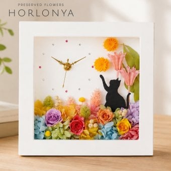 猫 プリザーブドフラワー ギフト 壁掛け 時計 花 【オローニャ】 かわいい 誕生日プレゼント 母親 女友達 誕生日 お祝い 女性 カフェ 開店 出産 退職 送別会 卒業 卒団 記念品 ペット 喜寿 還暦 傘寿 フラワーアレンジメント 雑貨 母の日 花