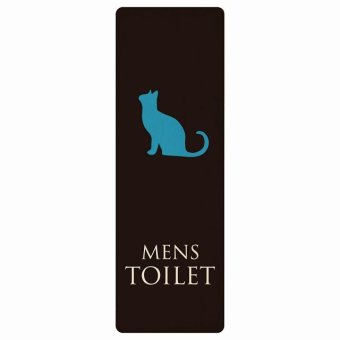 トイレ プレート 木製 MENS ねこ 猫 ネコ ブラック カラー 長方形 縦書き 9x27cm ドア サインステッカー ピクトサイン トイレマーク表示 案内 注意 施設 御手洗 TOILET おしゃれ シンプル 安全対策