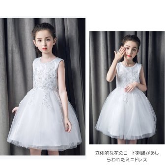 ドレス 女の子 子供 フォーマルドレス 純白 編み上げ レースアップ ミニドレス ノースリーブ 子供服 ワンピース ホワイトコード　刺繍 スパンコール　ノーブル クラシカル  ピアノ発表会 舞台 結婚式 コンクール  パーティー 七五三(9738)