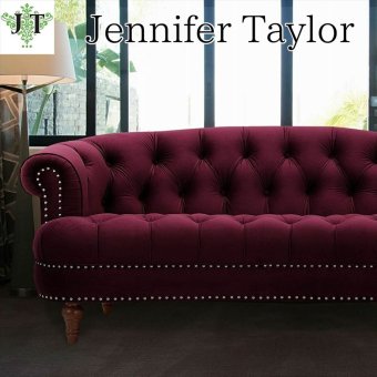 ソファ 座椅子 Jennifer Taylor モダン ダイニング ベロア ー ファブリック ボルドー チェスターフィールド おしゃれ かわいい ボタン締め 2人 2人掛け 布 北欧 送料無料