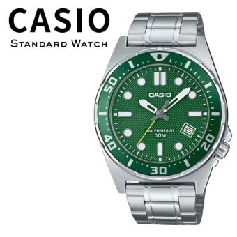 箱なし カシオ 腕時計 メンズ グリーン 緑 シルバー アナログ 50m防水 日付 カレンダー メタルベルト スポーティ おしゃれ ビジネス 仕事 海外モデル プレゼント ギフト CASIO 成人 卒業 入学