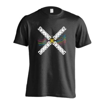 水泳 競泳 Tシャツ 半袖 メンズ ウェア レディース 練習着 ジュニア ドライ おもしろ tシャツ 速乾 名入れ スポーツ 女子 男子 チーム おしゃれ 文字入れ 「ネオンスタイルのクロスSWIMMING」 アートワークスコウベ 【送料無料】