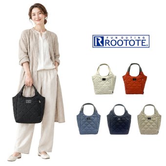 【ROOTOTE】 1331 LT.ラウンド.パルーティ.Quilt-C トートバッグ 小さめ 通勤 仕事 軽量 手持ち 仕切り付き 撥水 レディース おしゃれ プレゼント ブラック